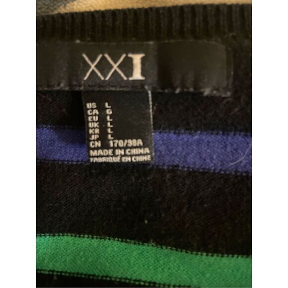 XXI Womens Cardigan Sweater Stripe Long Sleeve Button Front V Neck Blue Large - Picture 7 of 8